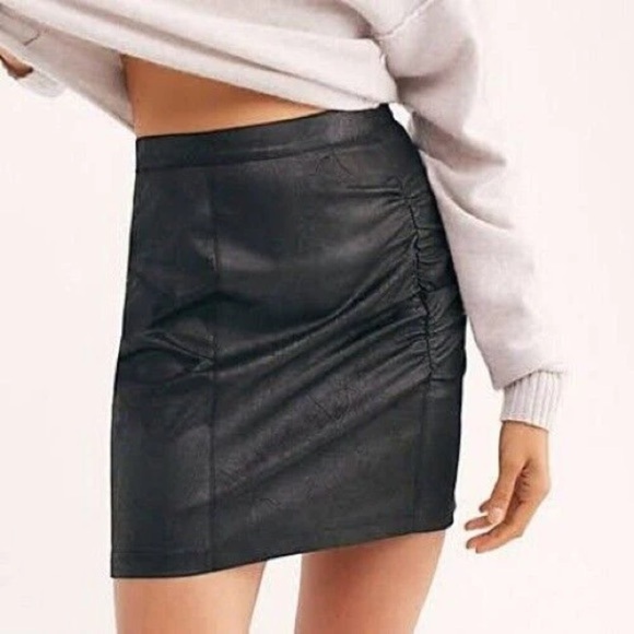 Free People Rumi Ruched Suede Faux Leather Mini Skirt - Picture 1 of 13